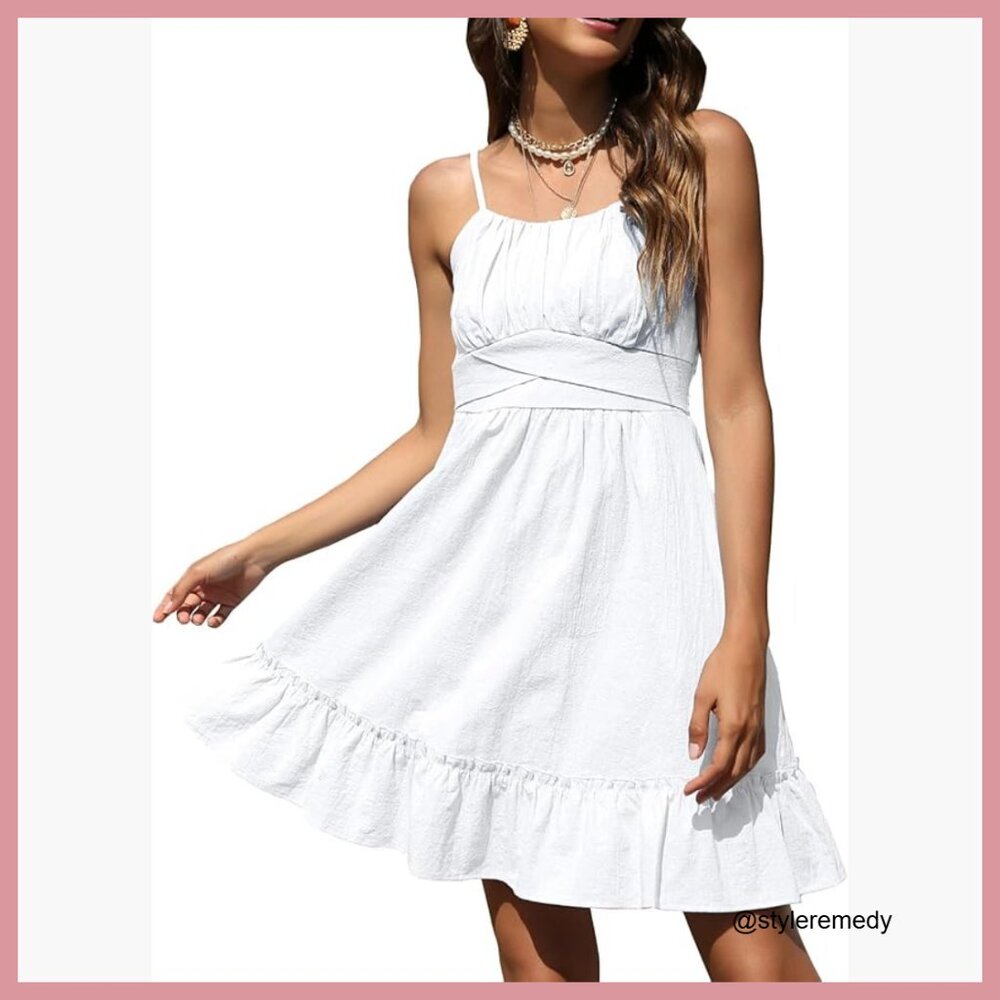 Polyester Summer Spaghetti Strap Wrap Mini Dress … - image 1